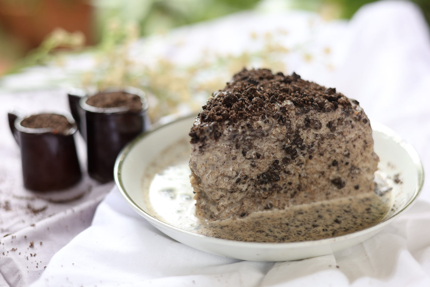 Cookies and Cream Tres Leches Cake: Oreo-infused sponge soaked in Tres Leches, topped with crunchy Oreo crumbs