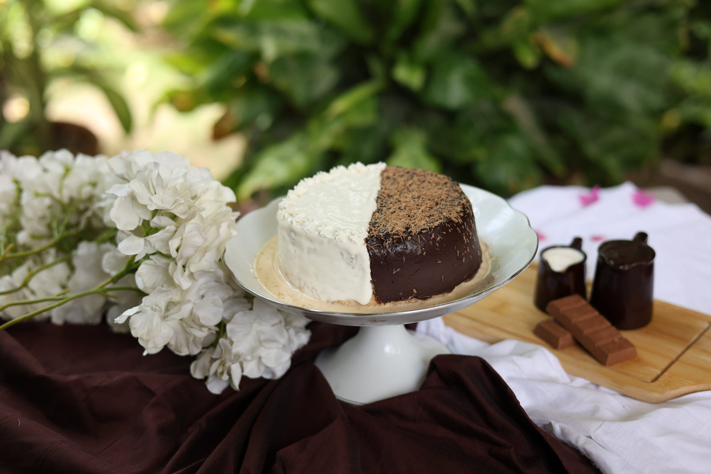 Sugar-Free Tres Leches Chocolate and Cream Duo: A guilt-free delight, freshly baked and soaked in our signature Tres Leches blend, layered with rich chocolate and creamy goodness.